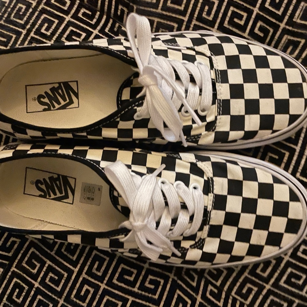 Black/cream checker Vans, woman size 10.5. Gently worn.